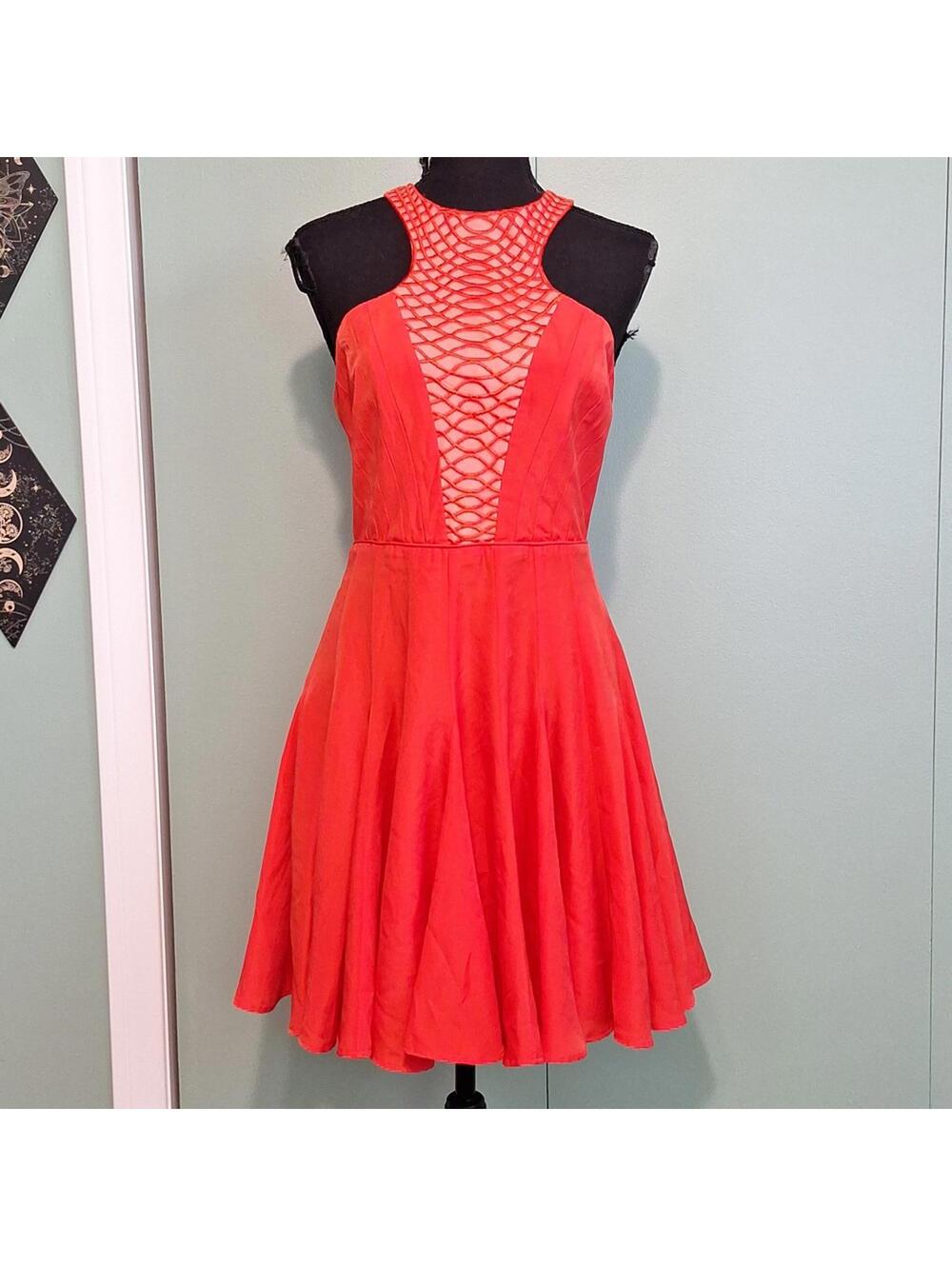 Oasis Orange Lace detail Flowy Summer Skater Dress Size 10